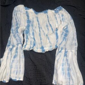 Love Tree Blue and White Off-Shoulder Blouse